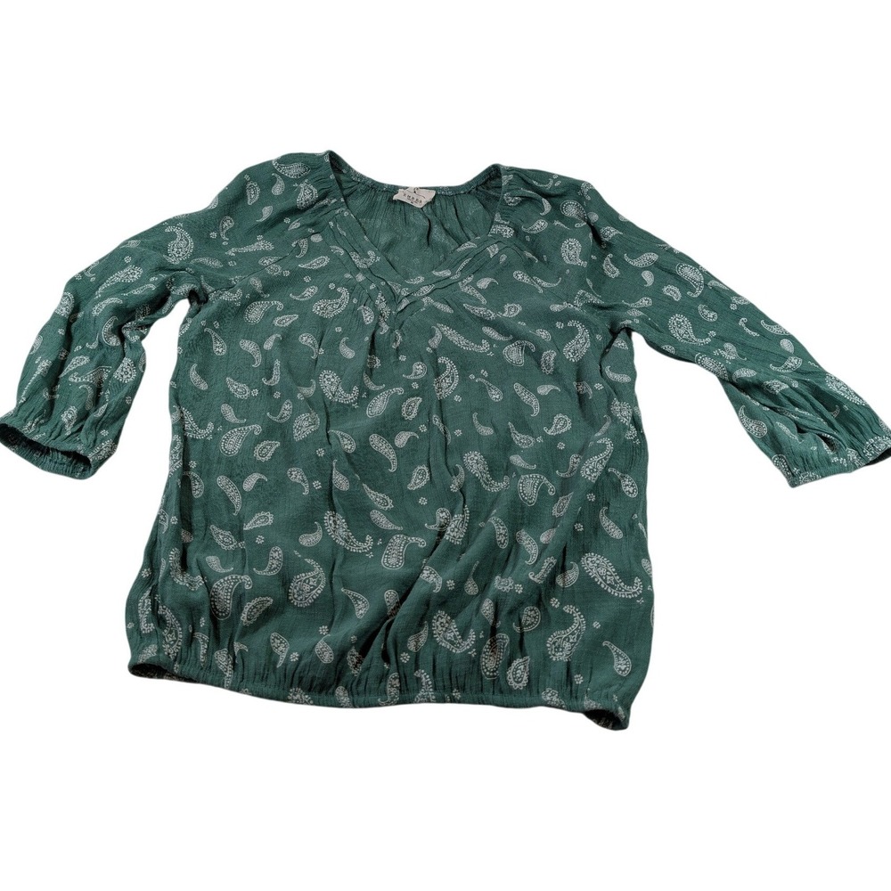 Ember Women Paisley V-Neck Blouse M Green SB5549